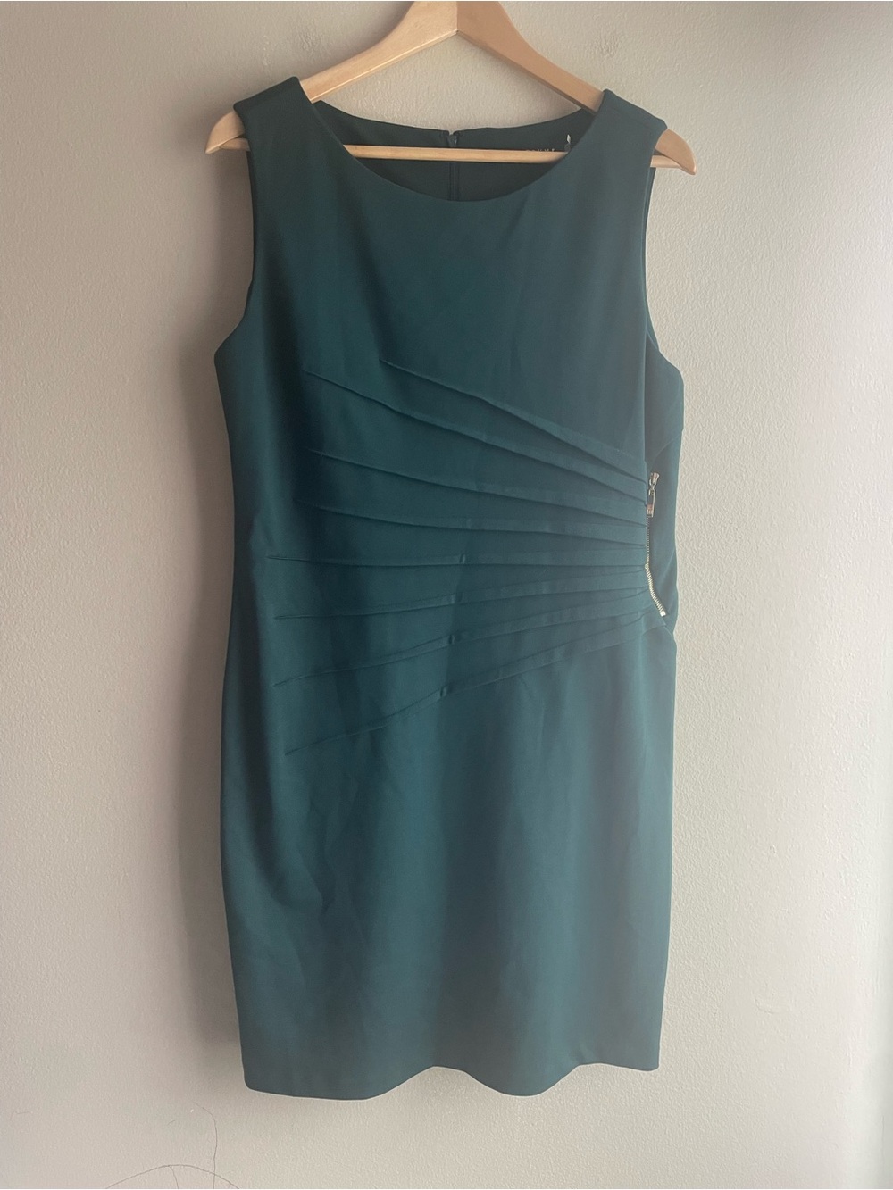 Ivanka Trump Teal Green Sleeveless Midi Dress with Asymmetric Pleats Size 16